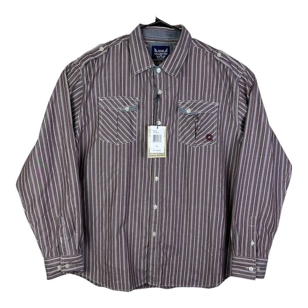 Men's Akademiks Burgundy Striped Long Sleeve Button Down Shirt 4XL NEW WITH TAGS